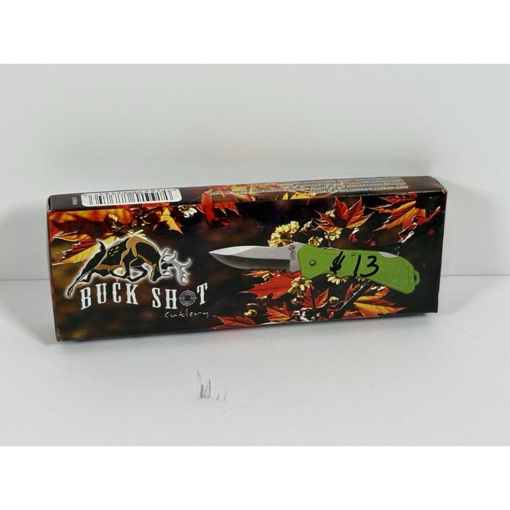 Buck Shot Tactical 5 1/4" Folding Lockback Thumb Stud SS Blade W/Green Handle